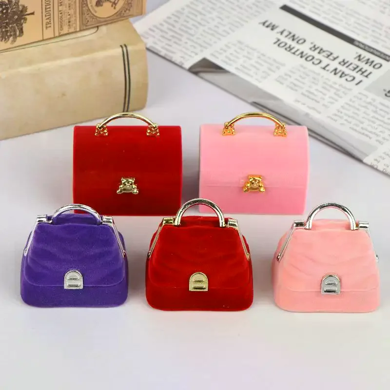 1 Piece Small Jewelry Box Velvet Wedding Ring Box Necklace Display Box Cute Bear Gift Box Container Case For Jewelry Packaging