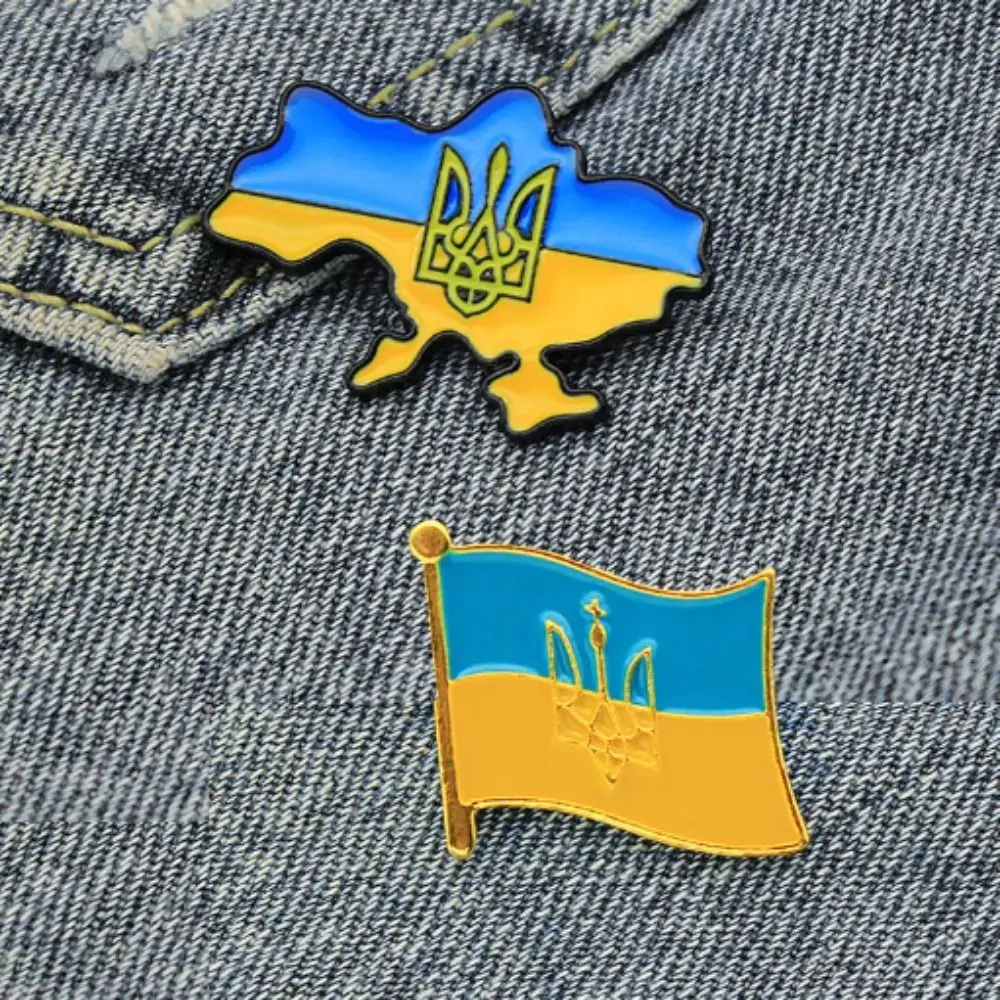 National Emblem Ukraine Brooches Ukrainian Flag Territory Map Symbol Alloy Badge Pins for Men Jewelry Accessories