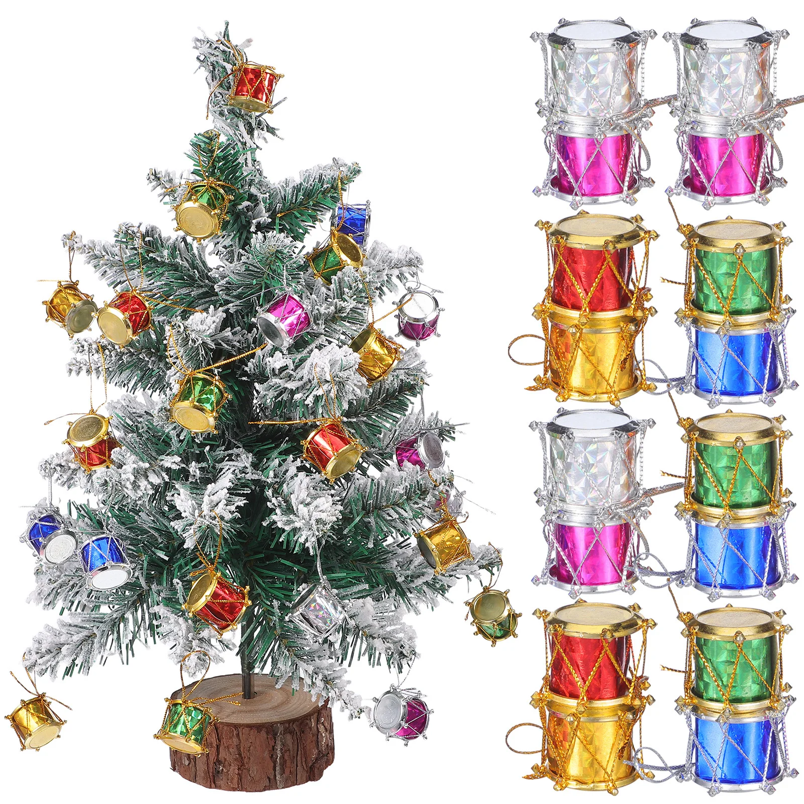 

60Pcs Glitter Mini Drum Hanging Ornaments Christmas Tree Decorations Colorful Xmas Hanging Drums Pendant Party Home Decor