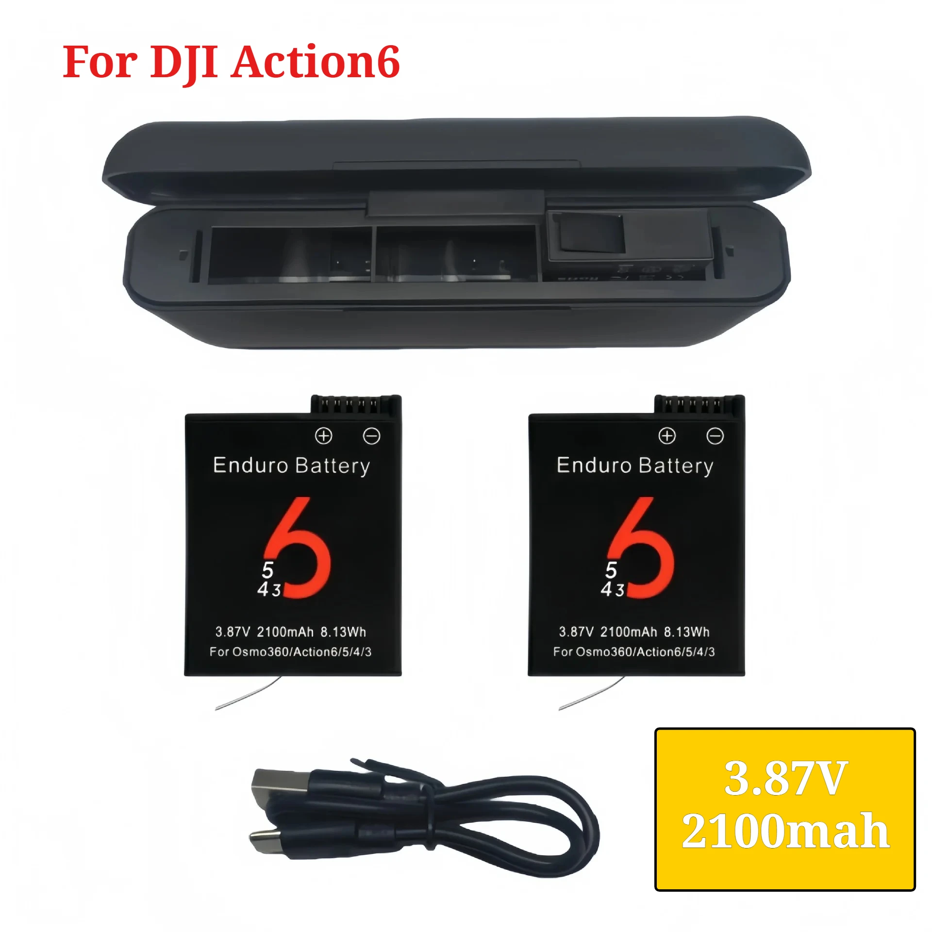 3.87V Camera Battery 2100mAh Rechargeable Batteries for DJI Osmo Action 6 5pro 4 Battery and 3 Slots Fast Charger
