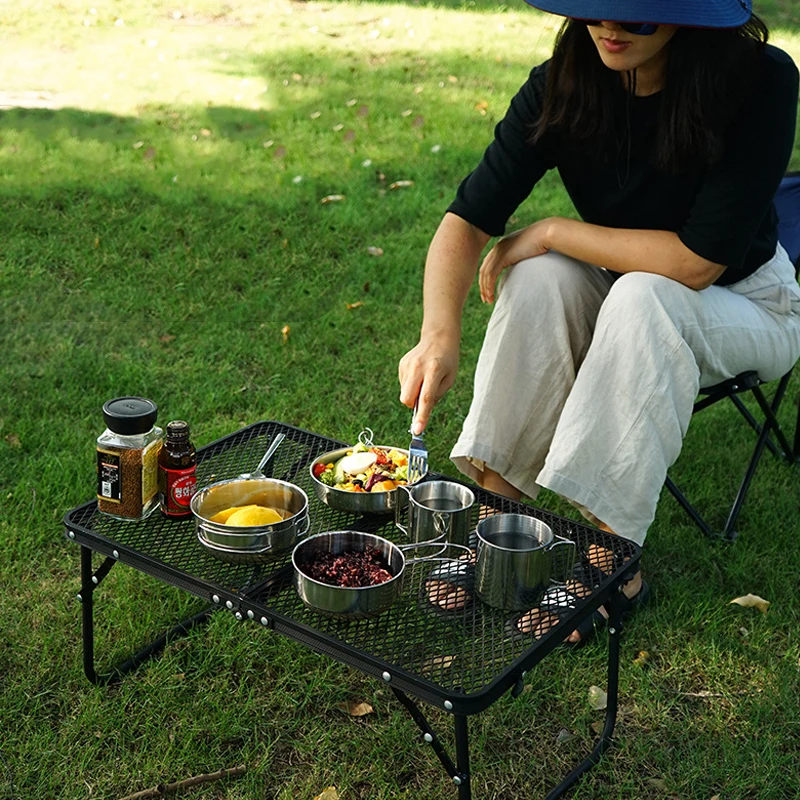 Lightenup Outdoor Tableware 304 Stainless Steel Pot Set Camping Pot Set Portable Picnic Soup Pot Frying Steaming Household Pot