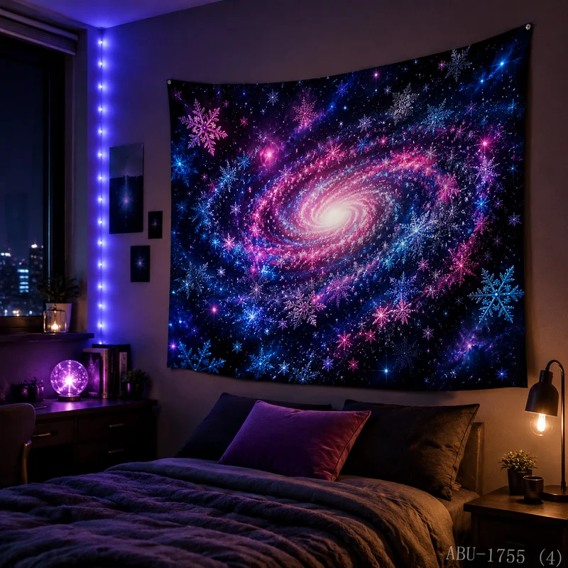VIKAMA Galaxy Nebula Ice Crystal Snow Starry Sky Christmas Tapestry Wall Hanging Decor for Living Room