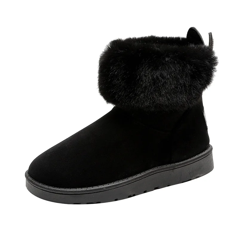 2023 Women Boots Real Fox Fur Brand Winter Shoes Warm Black Round Toe Casual Plus Size Female Snow Boots Drop Ship