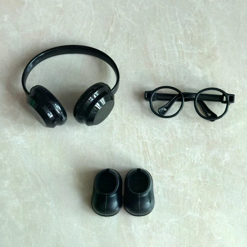 Mini óculos sapatos fones de ouvido acessórios diy brinquedos das crianças presentes 3 pçs/set adequado para 15-17cm boneca acessórios de roupas