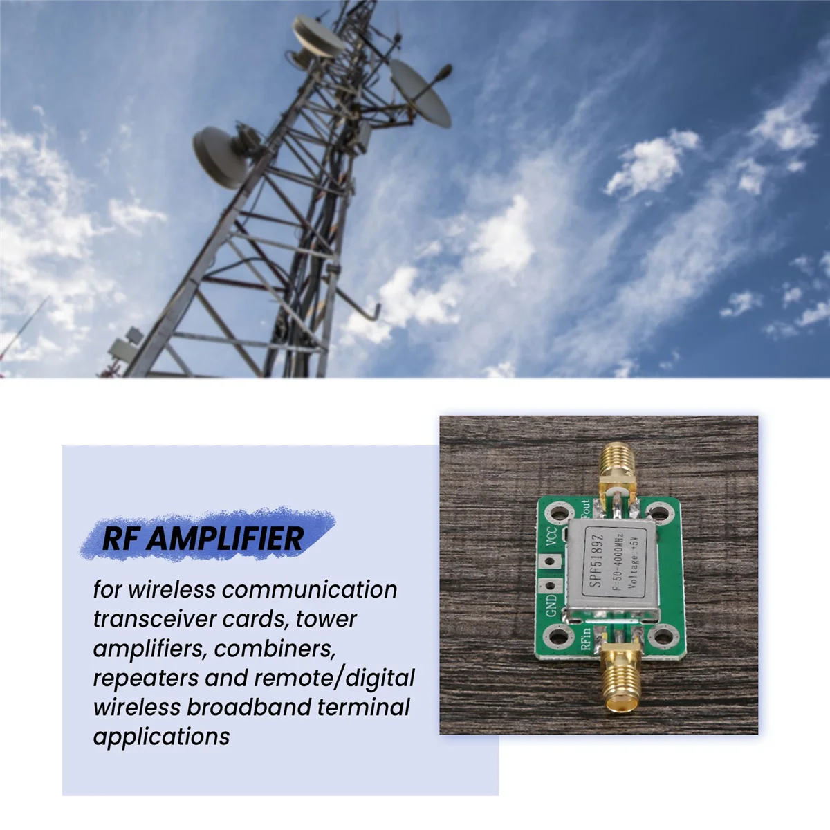 RF Amplifier, Low Noise LNA 50 to 4000MHz SPF5189Z RF Amplifier for Amplifying FM HF VHF UHF Radio Signal