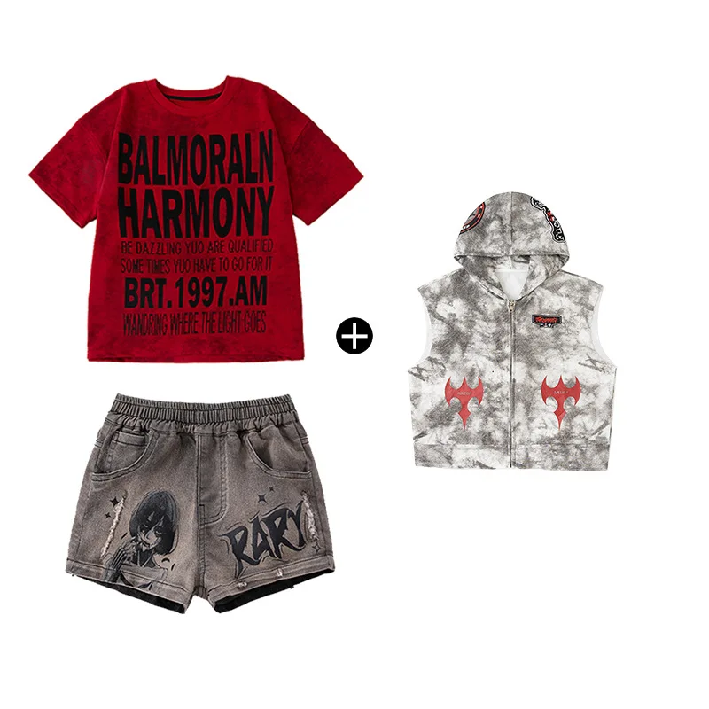Mädchen Hip Hop Coole Weste Mit Kapuze Denim Shorts Mode Street Dance Kostüme Gruppe Streetwear Jazz Bühne Leistung Kleidung Sets