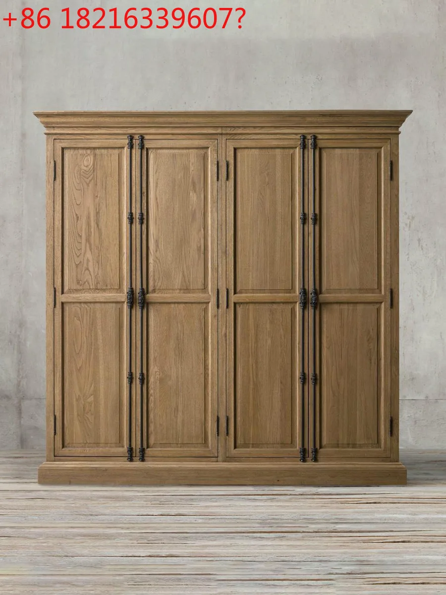 

American country old solid wood four-door French retro oak hanging storage household bedroom