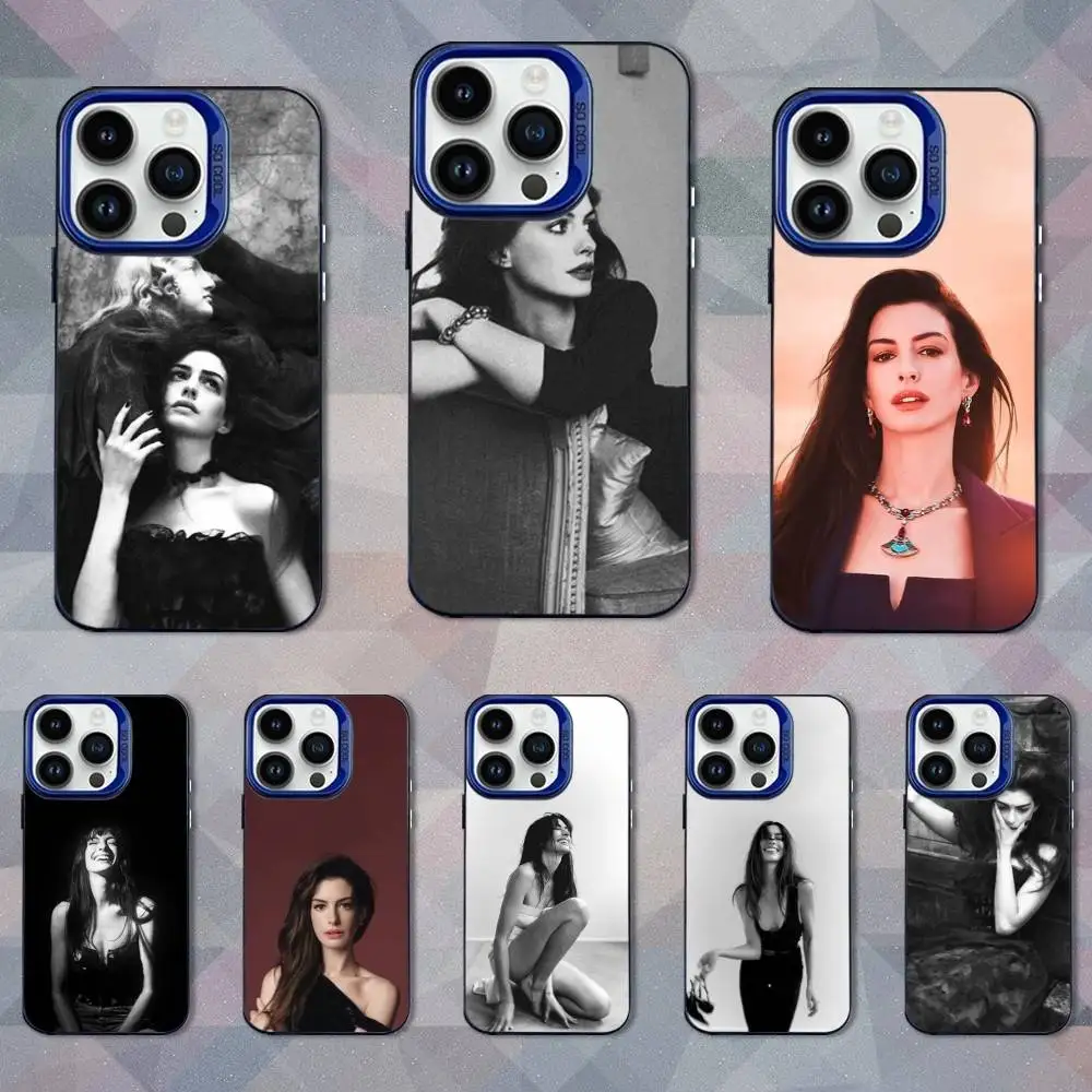 

Actor A-Anne H-Hathaway Phone Case For iPhone 16,15,14,13,12,11,Mini,Pro,SE,XS,MAX Blue Matte Silicone Cover