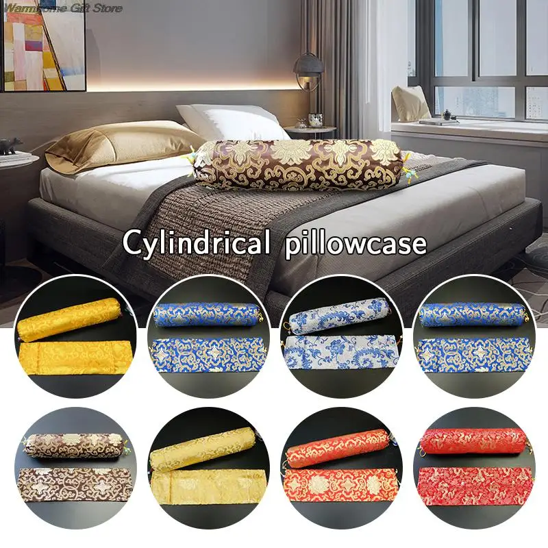 

Chinese Style Retro Cylindrical Pillow Case Satin Pillowcase Neck Bolster Headrest Pillow Case Sofa Backrest Waist Cushion Cover