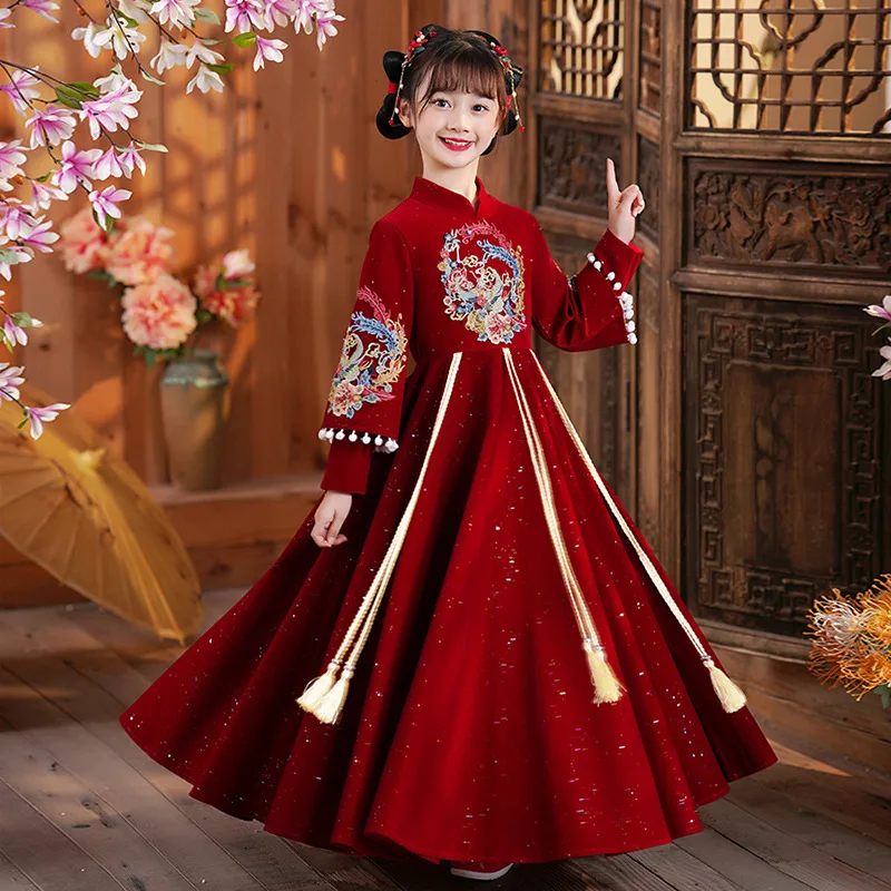 

Fairy Hanfu Cosplay Girls Festival Traditional Chinese New Year Clothing Hanfu Dress Kids Red Stage Performance Costume