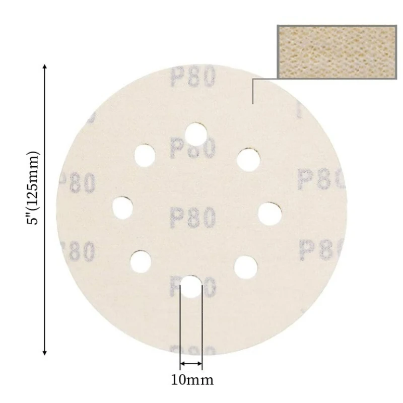 10pc 5Inch/125mm Sandpaper Round Shape Sanding Discs Hook Loop Sanding Paper Buffing Sheet Sandpaper 8 Hole Sander Polishing Pad