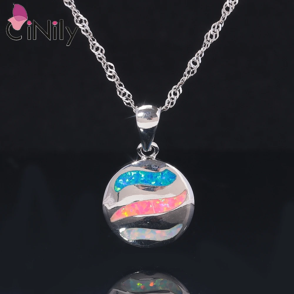 CiNily Created Multi-colors Fire Opal Jewelry Sets Silver Plated Fashion Jewelry Ring/Pendant Necklace/Stud Earrings for Women