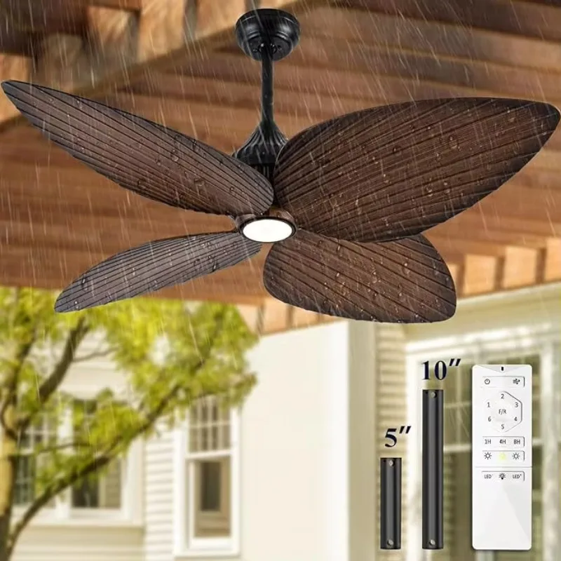 

DC Power Silent Motor CCT Dimmable Light Emitting Diode Rattan Palm ABS Blade 52 Inch Waterproof Outdoor Ceiling Fan with Light