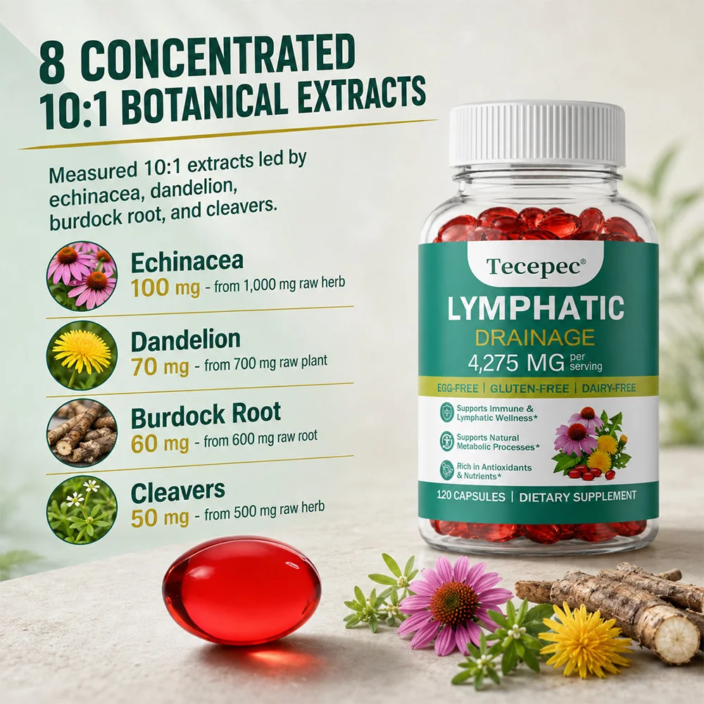 Lymphatic Drainage Supplements, Herbal Blends with Echinacea, Dandelion, Burdock Root for Lymph System, Immune Support, Cleanse