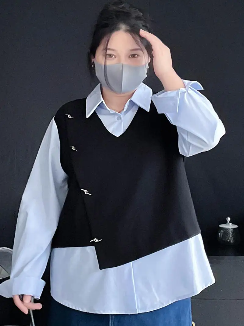 

plus Size Loose Long Sve irt Korean Sle Comfortable Cotton Blend Warm Autumn Faion Casual Straight Cut Single Button