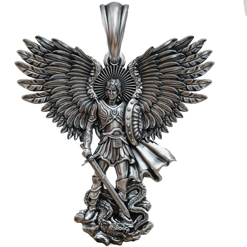 

12g 3D Holy Wings & Sword: Archangel Michael wings sword snake Serpent Pendant 925 SOLID STERLING Silver High Trendy