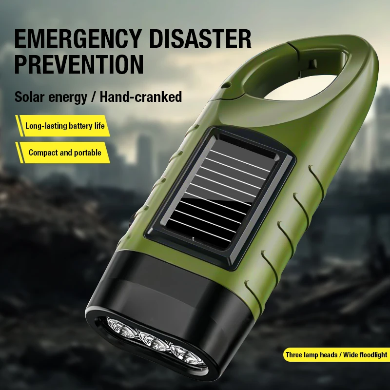 

Emergency Hand-Cranked Flashlight Solar Charging Multi-Scenario Support Portable Power Bank Survival Kit Handheld Torch