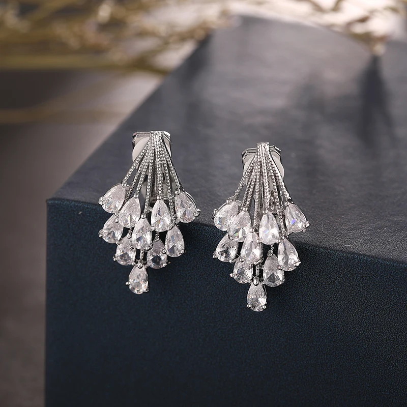 Fashion Korean Elegant Cubic Zirconia Clip on Earrings Without Pierced for Women Temperament Personality Ear Clips Party Jewelry