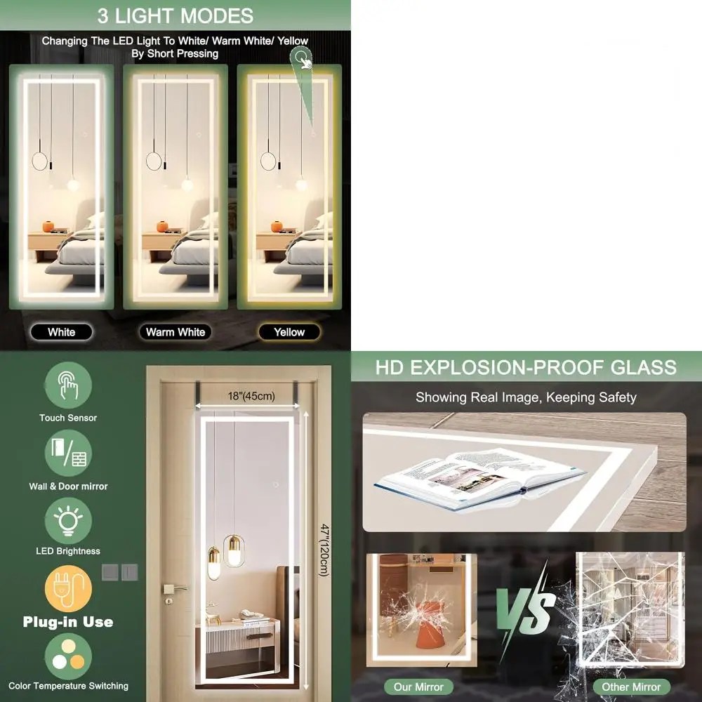 

Over-Door Hanging Mirror, 47 x 18 - Full-Length Wall Mirror for Bedroom, Living Room, and Cloakroom