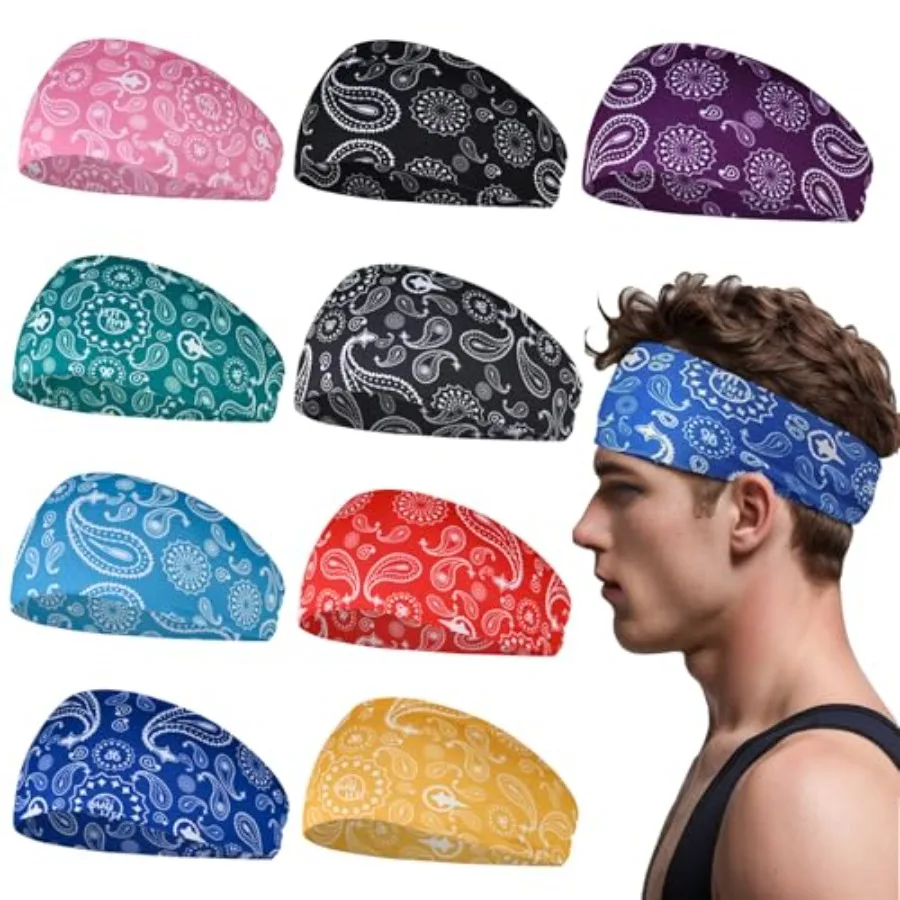 

Sports Headband for Men 9 Pack Sweat Headbands for Men Running Workout Headbands Wide Sweatband Mens Stretchy Headband for Runn