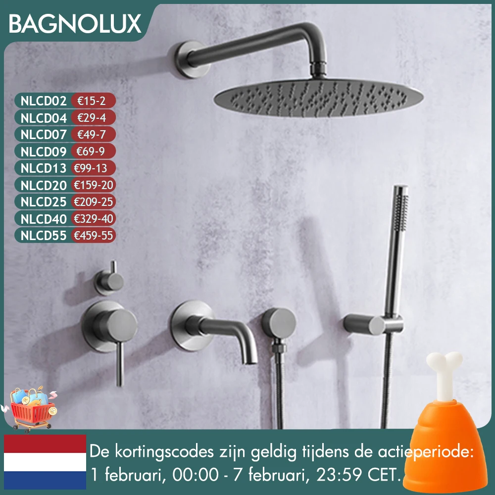 

Bathroom Faucet Shower System Set 3-Function Shower Mixer Diverter Valve Gunmetal 8-16Inch Rainfall Head Shower Tap Wall Mounted