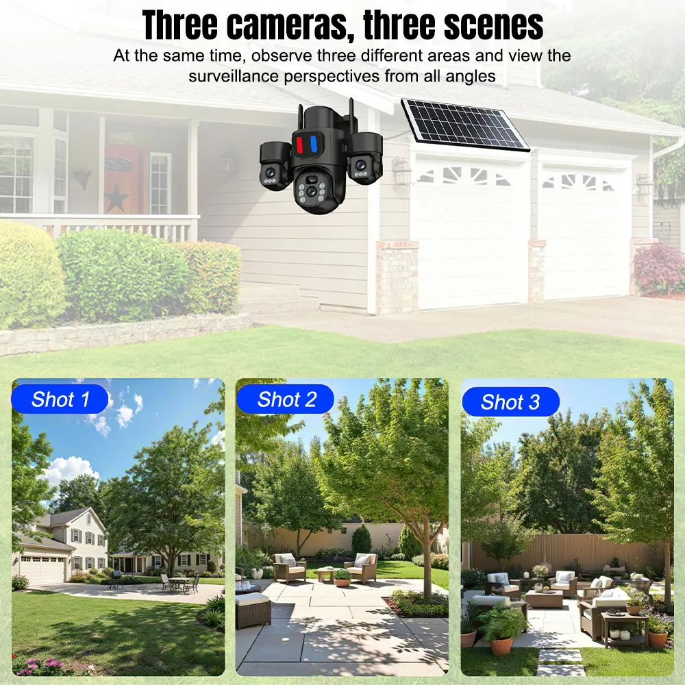 Solar WiFi PTZ Camera Outdoor Triple Lens Three Screen PIR Motion Detection Alert Wireless Home CCTV Surveillance Security Cam view 6