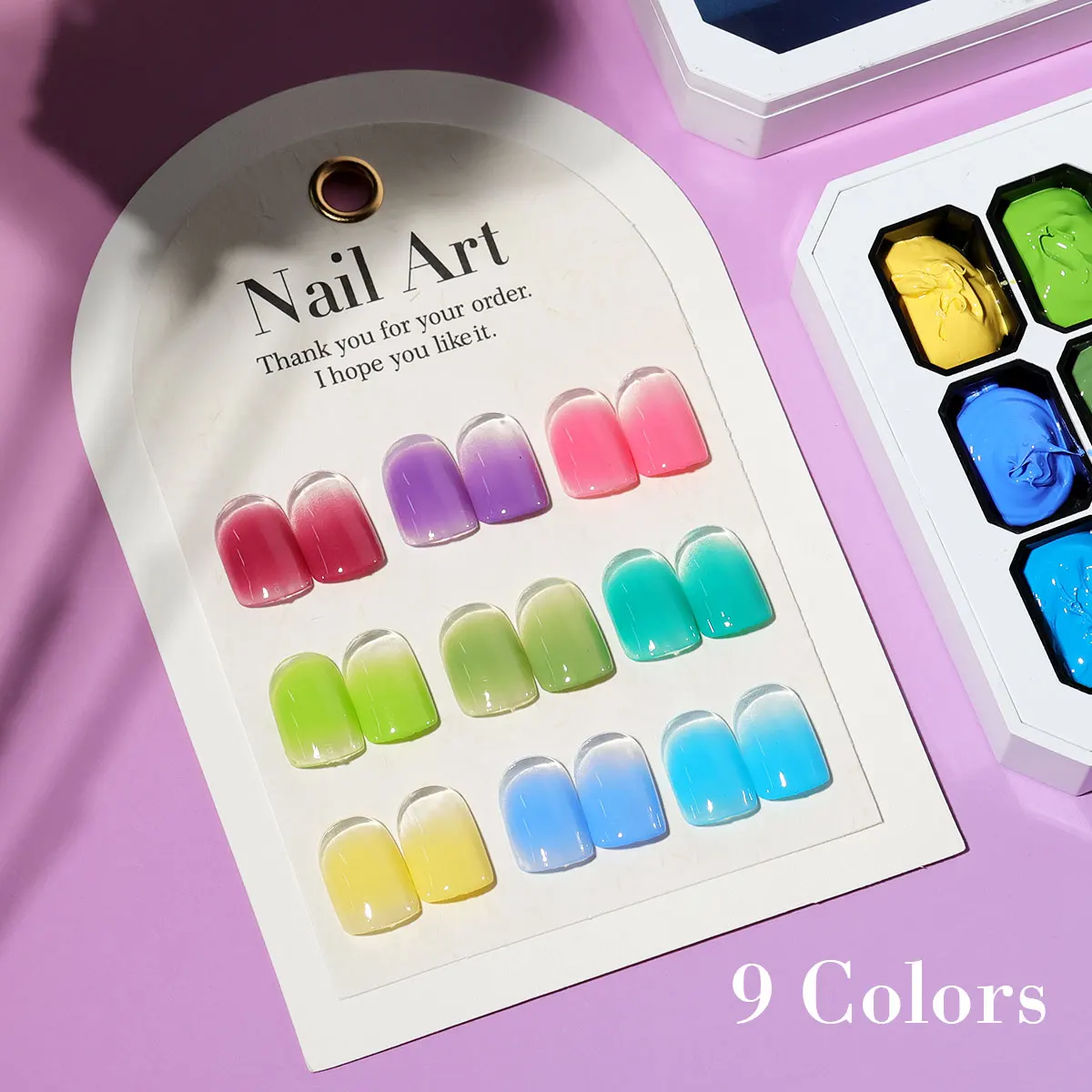 LIMEGIRL 7IN1 Gradient Painting Gel Kit 9 Grid Gradient Color Solid Nail Polish with 50pcs Sponge Nail Art DIY Color Gel Kit