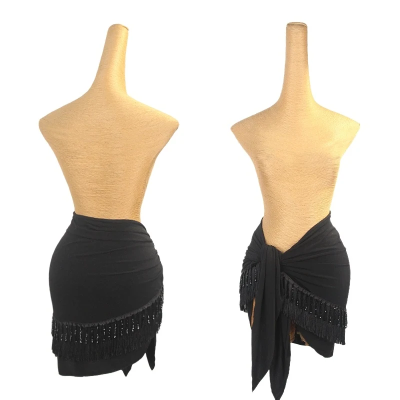 

New Black Latin Dance Skirt Women Sexy Hip Scarf Rumba Cha Cha Samba Dance Fringe Skirt Adult Club Latin Dance Clothing DNV23578