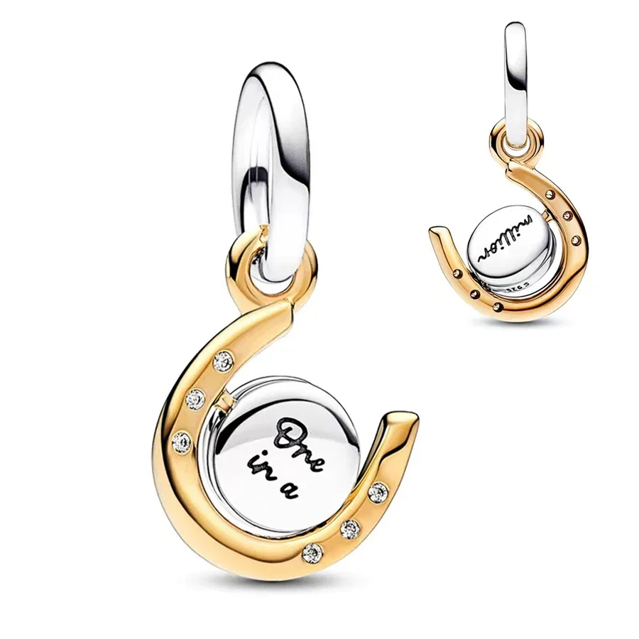 Two-tone Rotating Circular Horseshoe Pendant Charm Fit Original Pandora Basic Bracelet DIY Women Jewelry New Arrivals