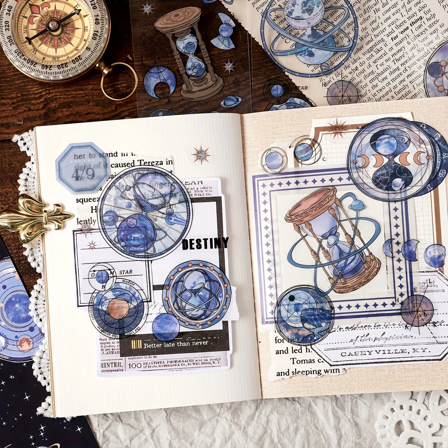 6 Sheets  Crystal Ink Retro PET  Stickers for Scrapbooking DIY Decorative Material Collage Journaling