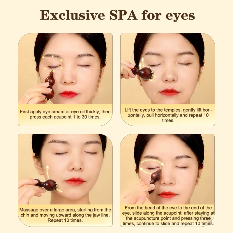 New Eye Relaxation Spot Meridians Acupoint Massage Handheld Lotus Seedpod Brass Rosewood Facial Lifting Gua Sha Tool