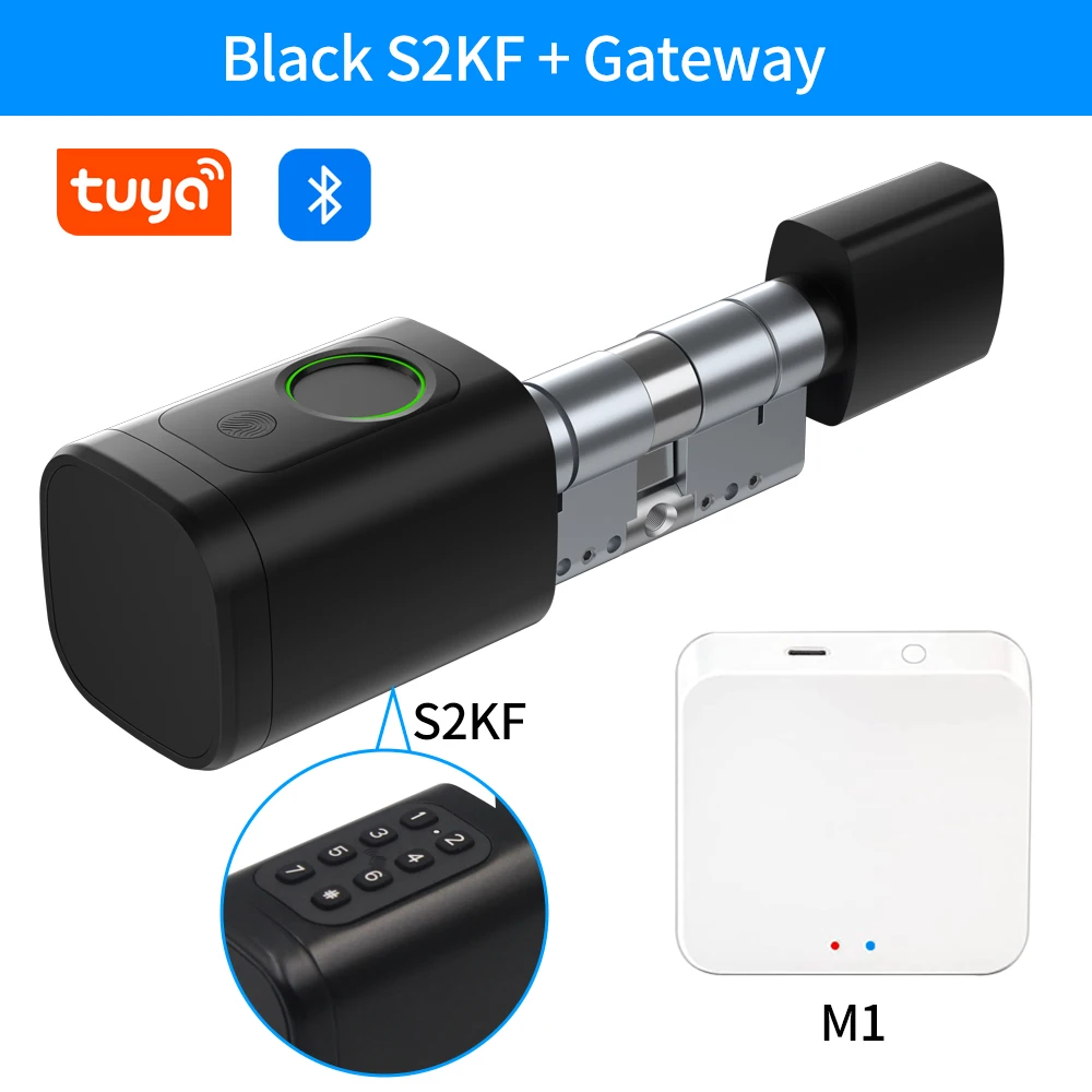 TTLock/Unterstützt Tuya App Bluetooth Fingerabdruck-Digitalzylinderschloss mit APP/Passwort/RFID-Karte/Schlüssel-Entriegelung V1 Einstellbare Länge
