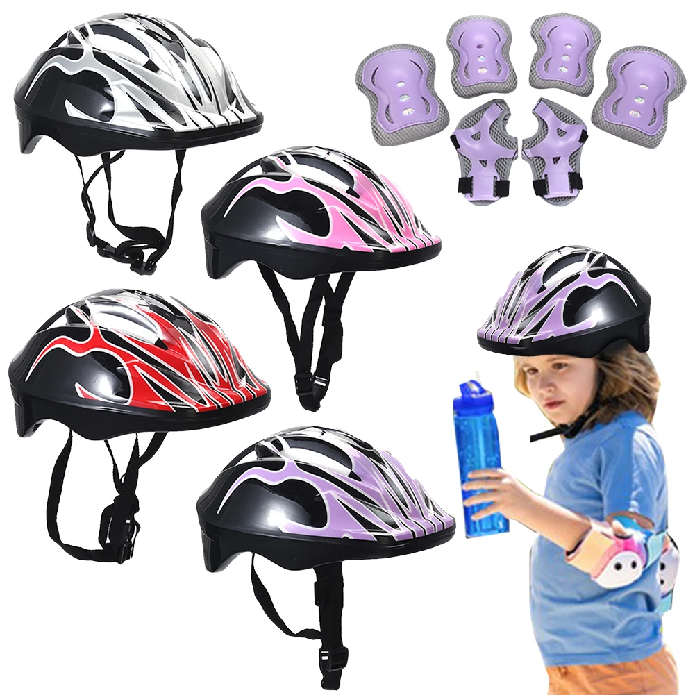 

7Pcs Bicycle Sport Protective Gear Set with Wrist Guards Kids Skateboard Scooter Helmet Set for Skateboard/Bike/Skating/Cycling