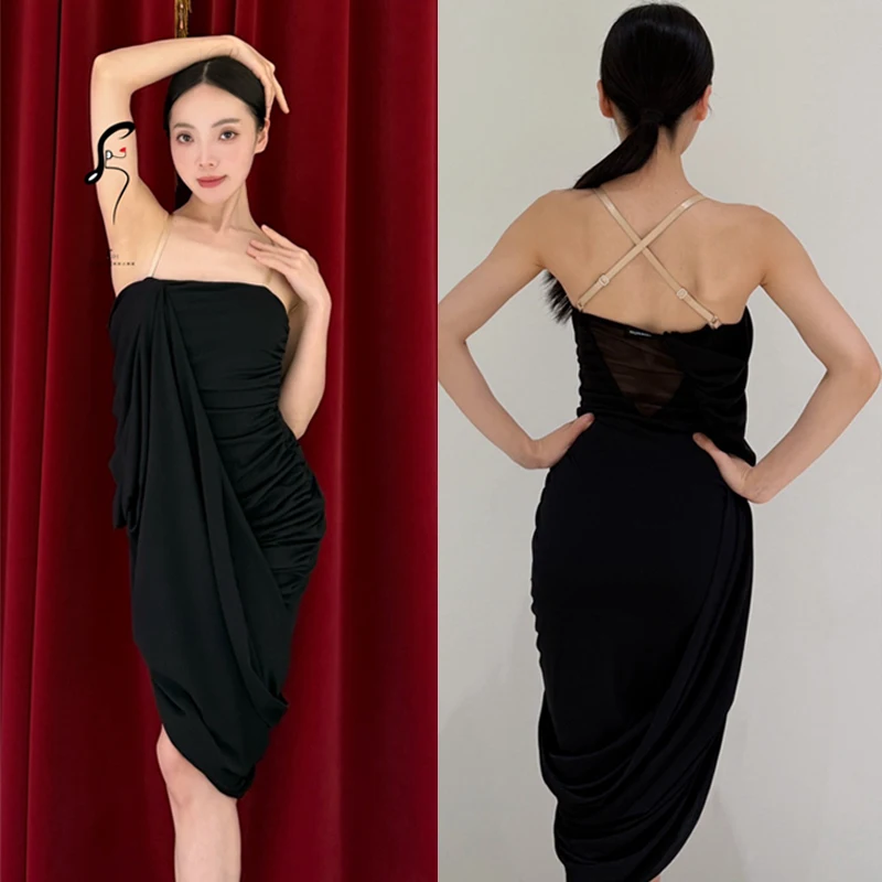 Robe de concours de danse latine Chacha Sexy, robes de danse de Performance irrégulière pour femmes, vêtements de danse Samba Salsa Rumba SL12653