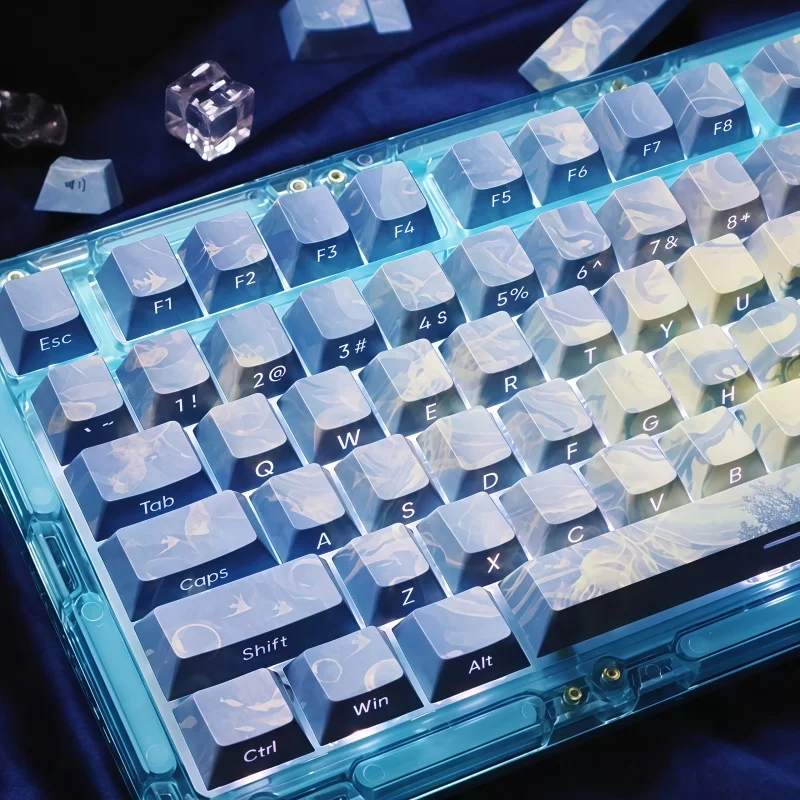 

Deep Sea Side Carved Keycap Made Transparent PBT Material Cherry Height 135 Keys Ergonomic Five Sided Thermal Sublimation Cute