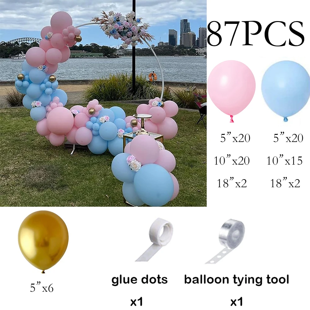 Pastel Bule Pink Balloons Arch Blue Pink Gold Balloon Garland Kit Boy Girl Birthday Party Baby Shower Gender Reveal Decoration