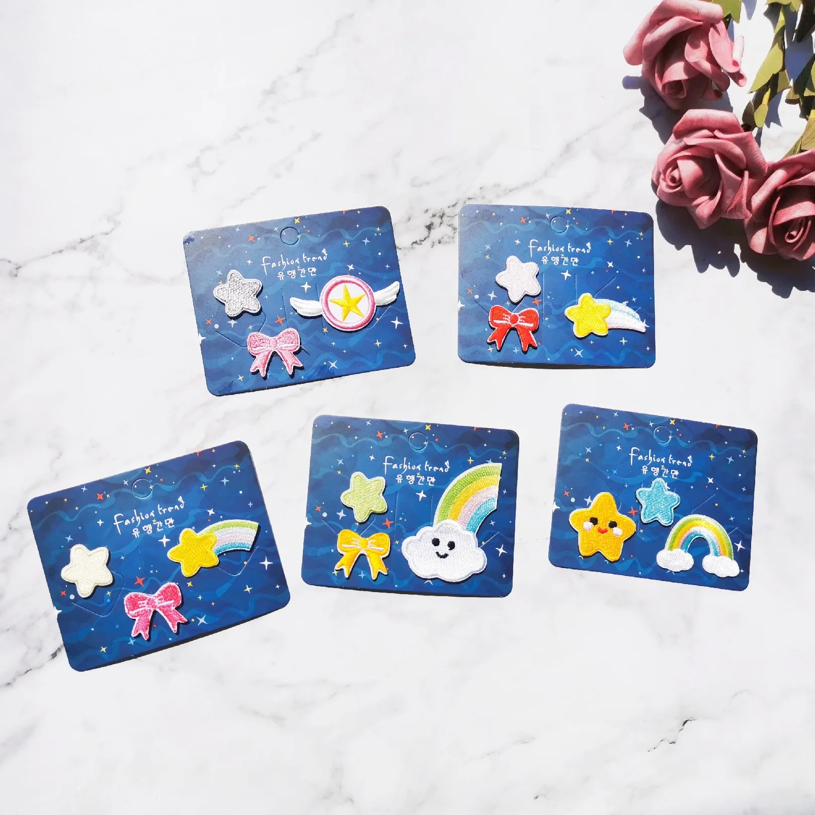 Shoe Applique Cartoon Daisy Rainbow Star Self Adhesive Fabric Stickers for Canvas Sneakers Cute Girls DIY Decor Colorful