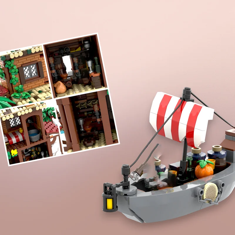 Blocs de construction modèle Pirate Moc, modèle Inn de Buccaneer, briques technologiques, assemblage à monter soi-même, jouet de construction de vacances de rue, cadeau