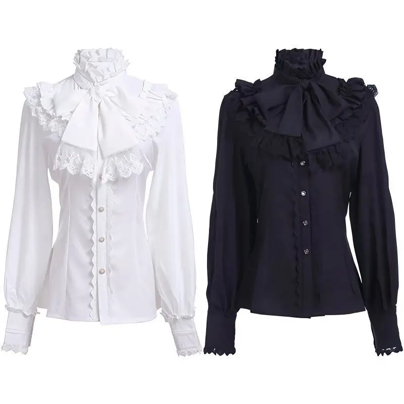 

Victorian Lolita Steam Punk Folded Shirt Women's Stage Performance Outfit Long Sleeve Regular Fit Commute Style Single Button