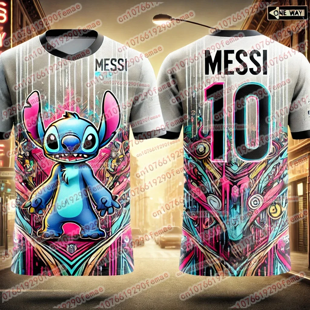 

Летние модные футболки Stitch & Messi, модная детская одежда с 3D-принтом из мультфильмов, универсальный стиль для родителей и детей