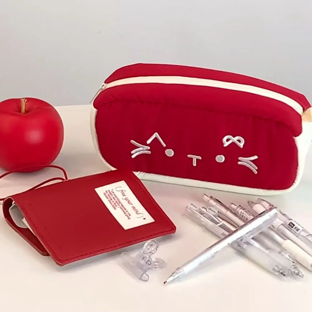 Cartoon Soft Pen Bag Contrast Color Large Capacity Stationery Bag Double Layers Stationery Storing Bag School Office