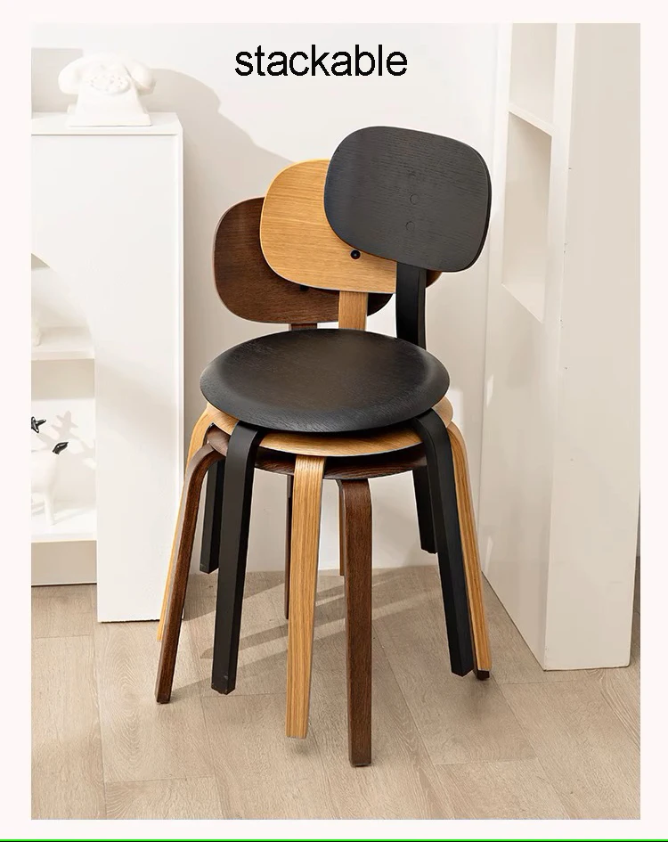 Nordic Plywood Dining Round Seat Stackable Vintage Curved Backrest Chair