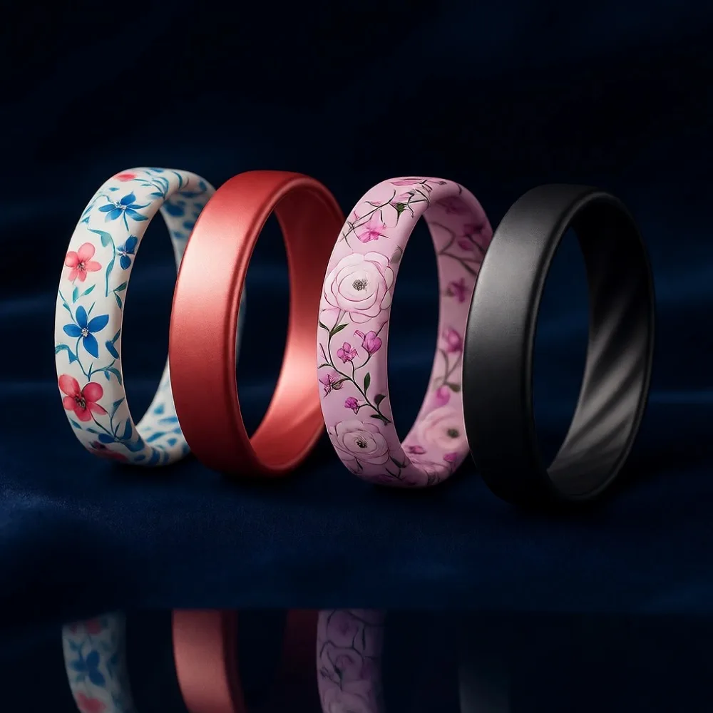 

Силиконовые обручальные кольца для женщин, шириной 4 мм, с волнистыми пазами, дышащие, резиновые, набор из 8 штук