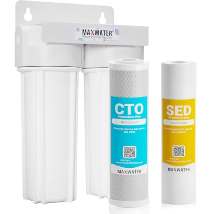 

Двухступенчатая система фильтрации воды для всего дома, 10 дюймов, стандартная, для удаления осадка, запаха и улучшения вкуса - белый корпус - осадок + CTO