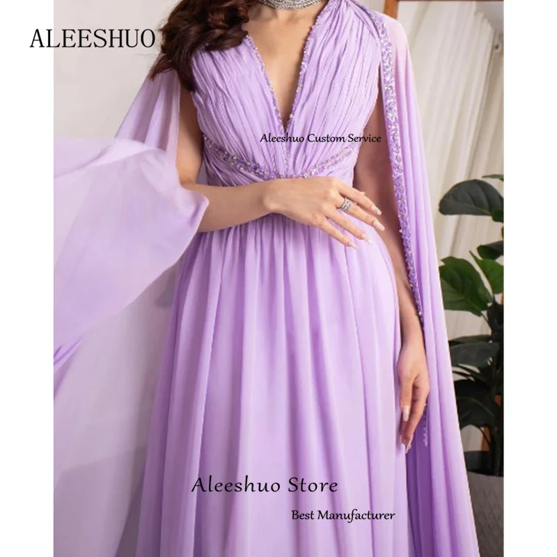 Aleeshuo-Vestido feminino com decote em v profundo com lantejoulas, mangas, vestido de baile linha A, elegante vestido de festa, senhora