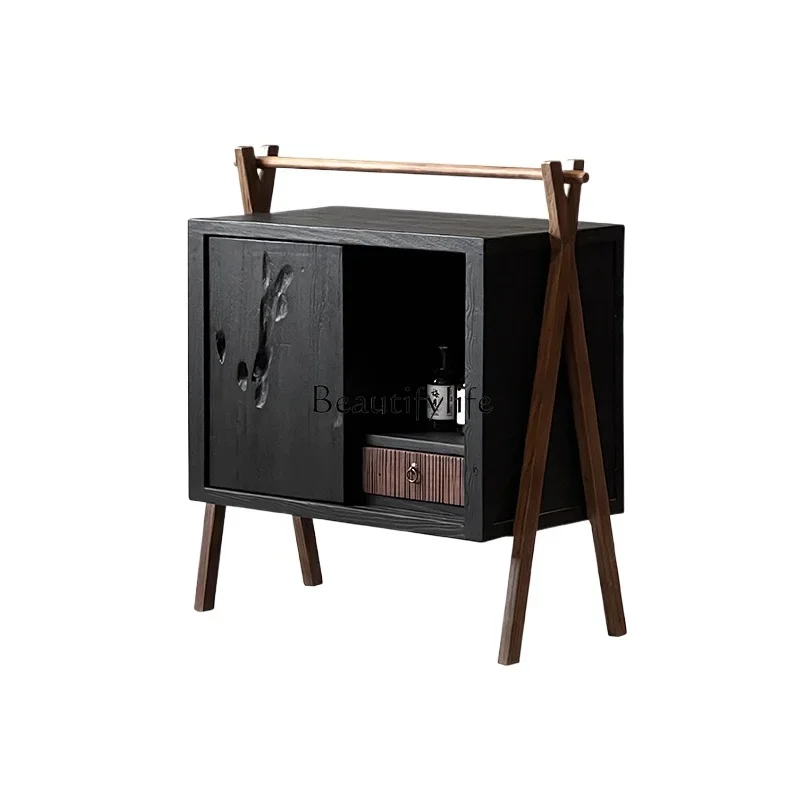 

ls 04Wabi Side Cabinet Carbonized Black Solid Wood Medieval Entrance Cabinet