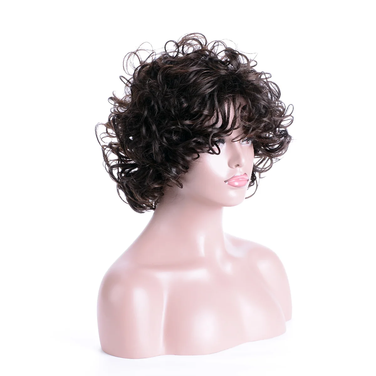 Fashion Short Curly Synthetic Wig for Women Fluffy Brown Afro Deep Wave Bob Heat Resistant Costume Party Wig for Women