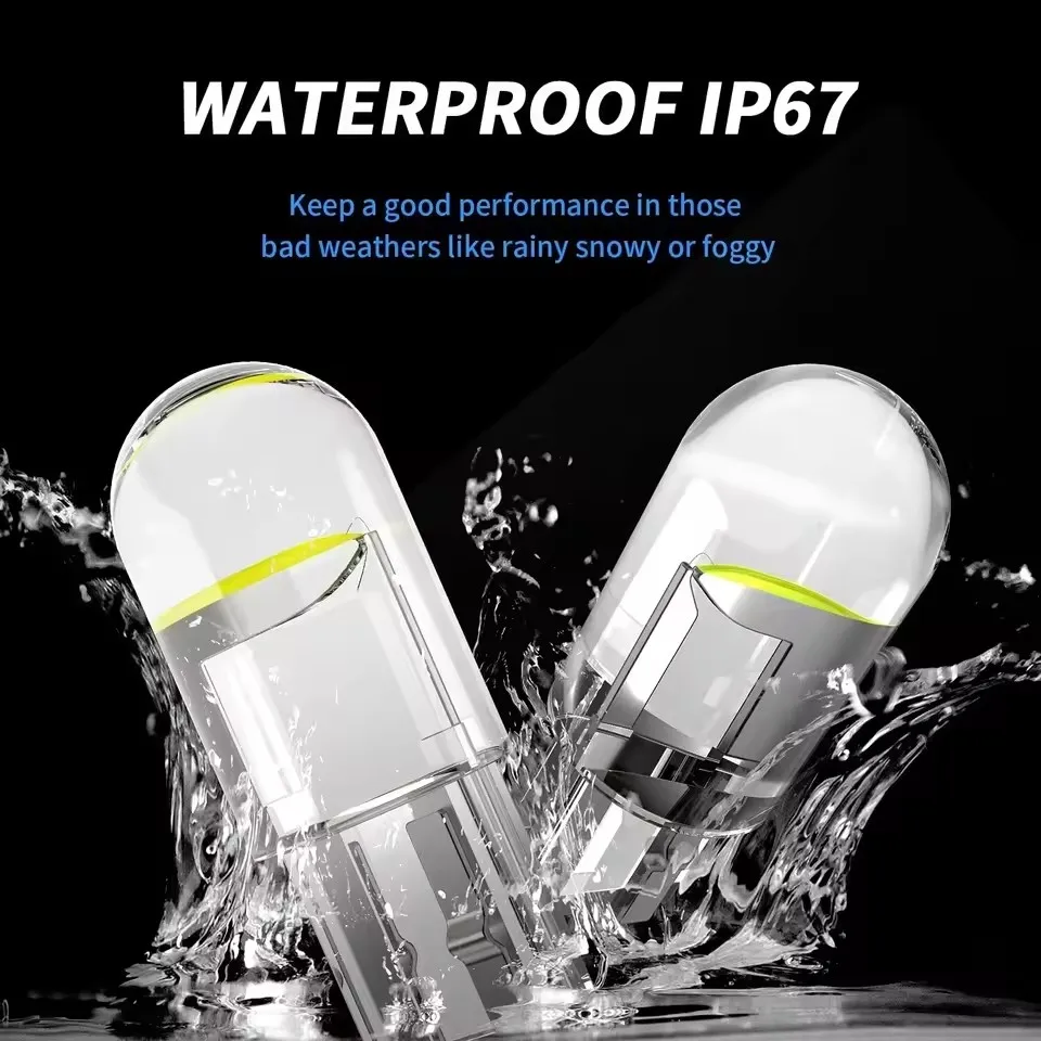 10/20pcs LED T10 W5W Canbus Glass COB 6000k Reading Dome Lamp Marker Wedge License PlateLight Bulbs 12V White Blue Red