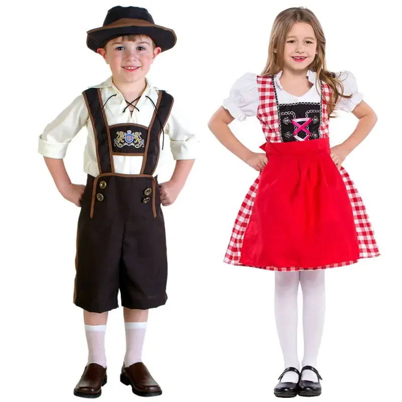 

Child Germany Beer Festival Waiter Cosplay Costumes Boys And Girls Oktoberfest Costumes Halloween Kids S-XL Role Play Uniform