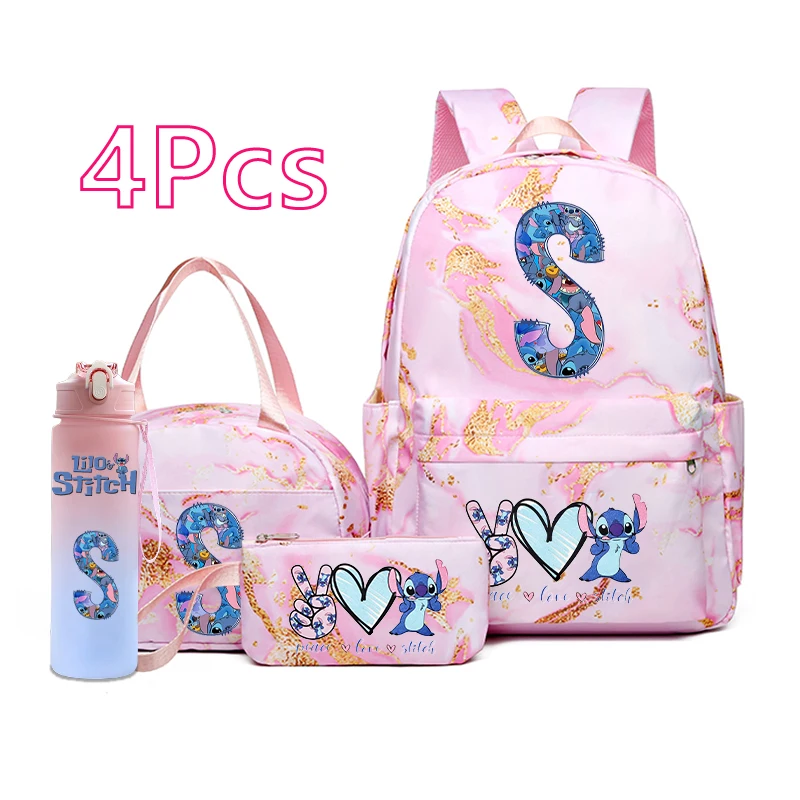 

4Pcs/set Lilo Stitch Backpack Girl School Teen Student Knapsack Lunch Bags Pencil Bag 750Ml Large Capacity Outdoor Water Bottle